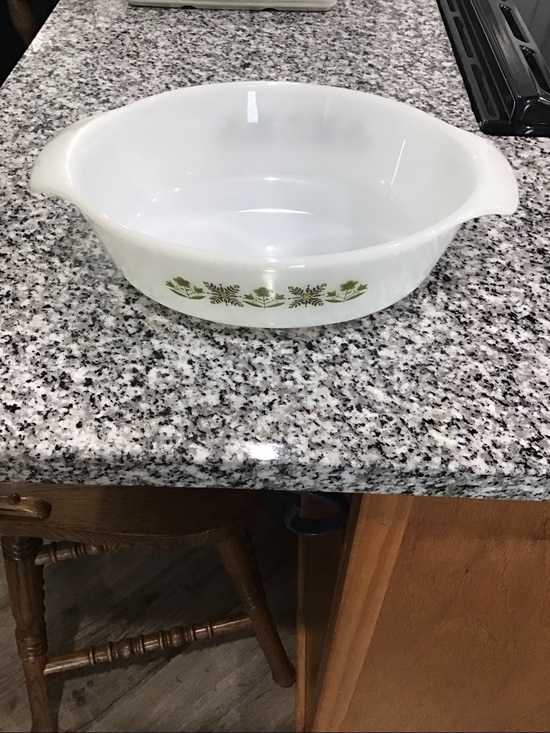 Pyrex Other - Pyrex White Casserole Dish with Green Floral Band and Clear Lid